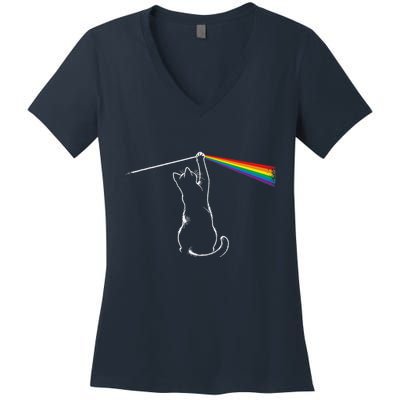 Cat Prism Rainbow Light Funny Physics Science Spectral Cat Women's V-Neck T-Shirt