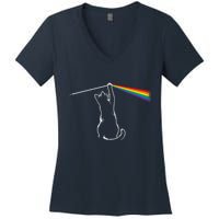Cat Prism Rainbow Light Funny Physics Science Spectral Cat Women's V-Neck T-Shirt