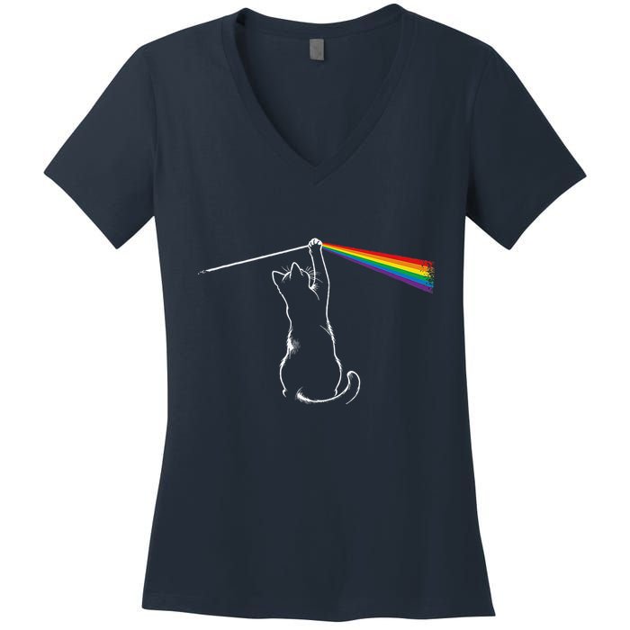 Cat Prism Rainbow Light Funny Physics Science Spectral Cat Women's V-Neck T-Shirt