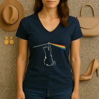 Cat Prism Rainbow Light Funny Physics Science Spectral Cat Women's V-Neck T-Shirt