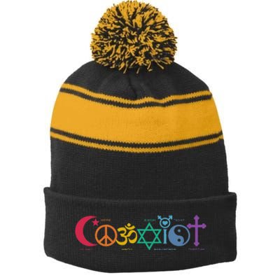 Coexist Peace Religion Equality Rights Humanity Spirituality Stripe Pom Pom Beanie