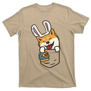 Cute Pocket Shiba Inu Easter Bunny Ears Egg Basket Dog Lover T-Shirt