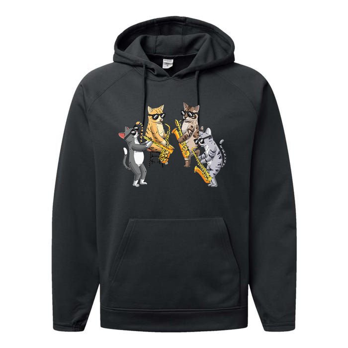 Cats Playing Saxophone Jazz Sax Musician Saxophonist Performance Fleece Hoodie