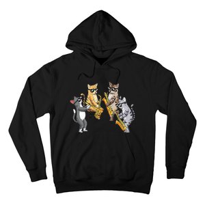 Cats Playing Saxophone Jazz Sax Musician Saxophonist Hoodie