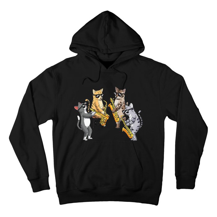 Cats Playing Saxophone Jazz Sax Musician Saxophonist Hoodie