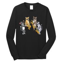 Cats Playing Saxophone Jazz Sax Musician Saxophonist Long Sleeve Shirt