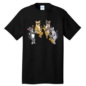 Cats Playing Saxophone Jazz Sax Musician Saxophonist Tall T-Shirt