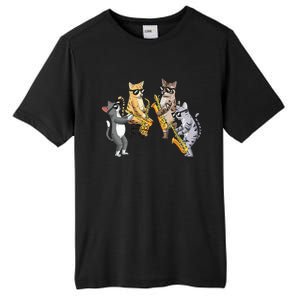 Cats Playing Saxophone Jazz Sax Musician Saxophonist Tall Fusion ChromaSoft Performance T-Shirt