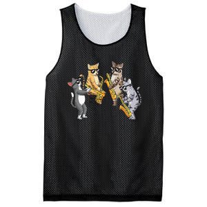 Cats Playing Saxophone Jazz Sax Musician Saxophonist Mesh Reversible Basketball Jersey Tank