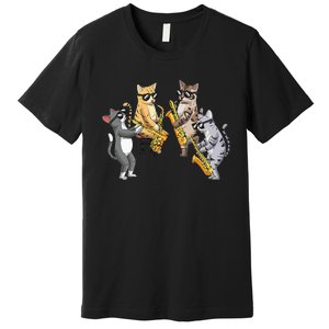 Cats Playing Saxophone Jazz Sax Musician Saxophonist Premium T-Shirt