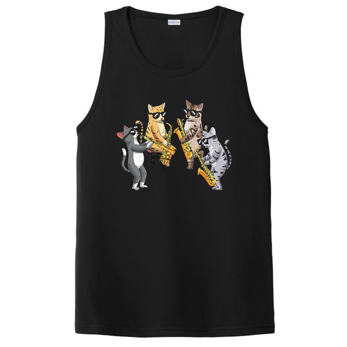 Cats Playing Saxophone Jazz Sax Musician Saxophonist PosiCharge Competitor Tank