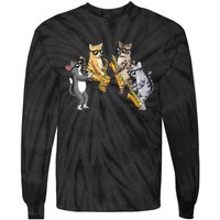 Cats Playing Saxophone Jazz Sax Musician Saxophonist Tie-Dye Long Sleeve Shirt