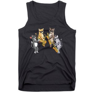 Cats Playing Saxophone Jazz Sax Musician Saxophonist Tank Top