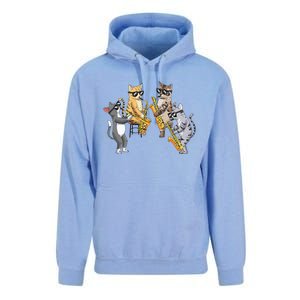 Cats Playing Saxophone Jazz Sax Musician Saxophonist Unisex Surf Hoodie