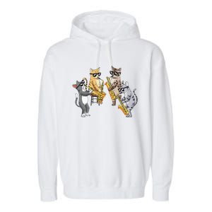 Cats Playing Saxophone Jazz Sax Musician Saxophonist Garment-Dyed Fleece Hoodie