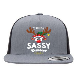 Christmas Pjs Sassy Xmas Reindeer Matching Flat Bill Trucker Hat