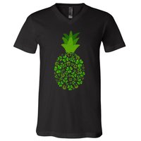 Cute Pineapple Shamrock Leaf Clover Saint Patrick's Day V-Neck T-Shirt