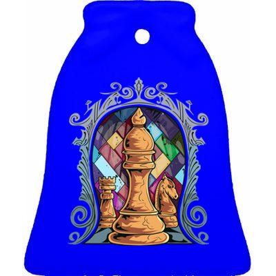 Chess Pieces Stained Glass Artwork Unique Chess Player Board Meaningful Gift Ceramic Bell Ornament