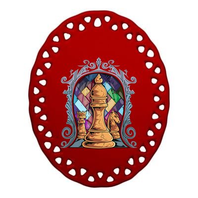 Chess Pieces Stained Glass Artwork Unique Chess Player Board Meaningful Gift Ceramic Oval Ornament