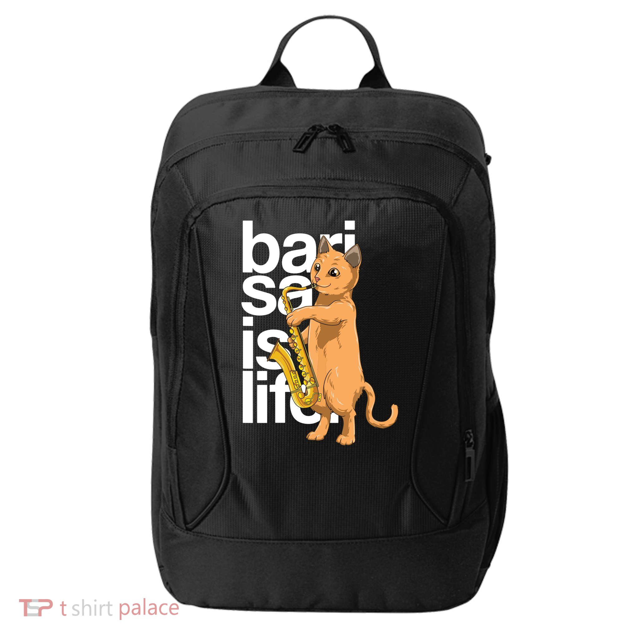 Cat Playing Saxophone Cat Jazz Sax Saxophonist Cat Musician City Backpack