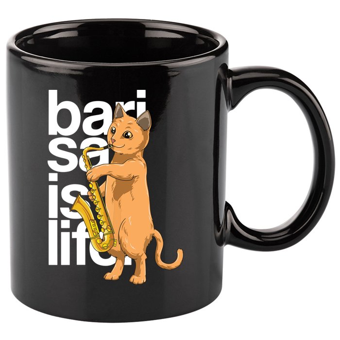 Cat Playing Saxophone Cat Jazz Sax Saxophonist Cat Musician 11oz C Handle Ceramic Mug