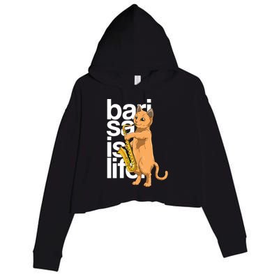 Cat Playing Saxophone Cat Jazz Sax Saxophonist Cat Musician Crop Fleece Hoodie