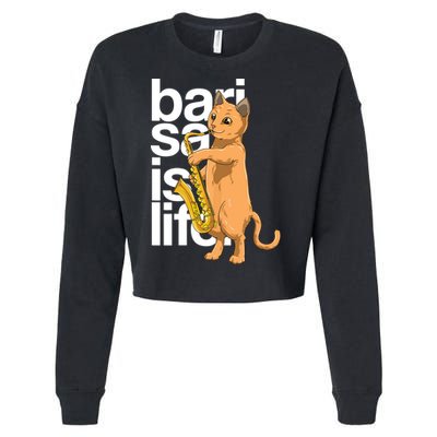 Cat Playing Saxophone Cat Jazz Sax Saxophonist Cat Musician Cropped Pullover Crew