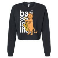 Cat Playing Saxophone Cat Jazz Sax Saxophonist Cat Musician Cropped Pullover Crew
