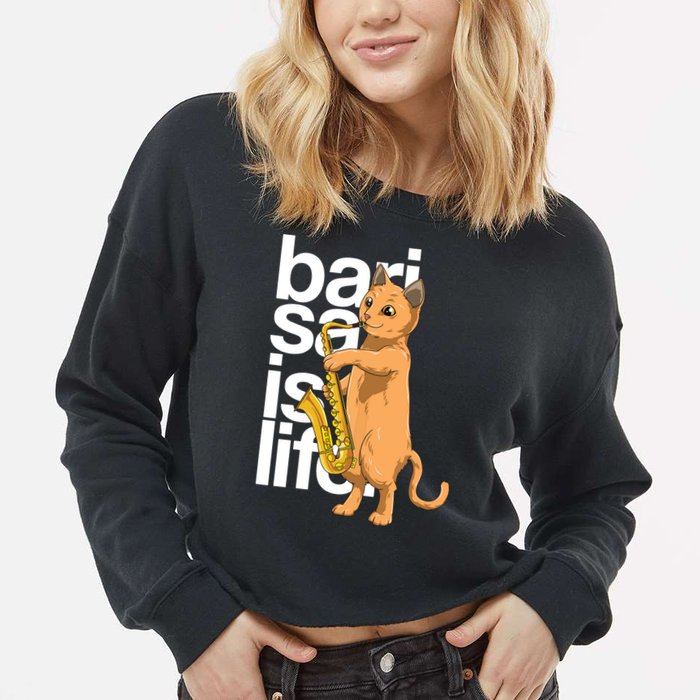 Cat Playing Saxophone Cat Jazz Sax Saxophonist Cat Musician Cropped Pullover Crew