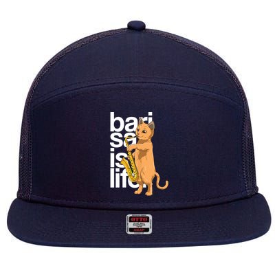Cat Playing Saxophone Cat Jazz Sax Saxophonist Cat Musician 7 Panel Mesh Trucker Snapback Hat