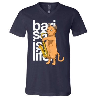 Cat Playing Saxophone Cat Jazz Sax Saxophonist Cat Musician V-Neck T-Shirt