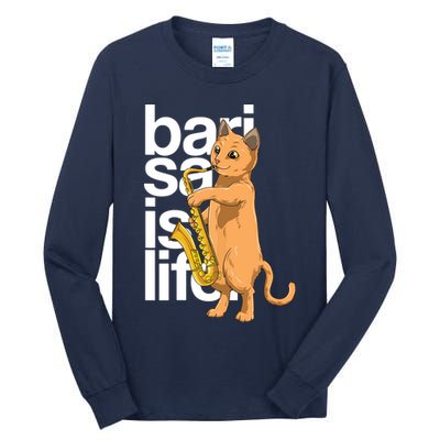 Cat Playing Saxophone Cat Jazz Sax Saxophonist Cat Musician Tall Long Sleeve T-Shirt