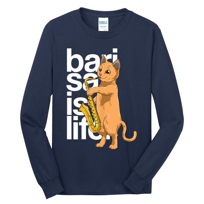 Cat Playing Saxophone Cat Jazz Sax Saxophonist Cat Musician Tall Long Sleeve T-Shirt