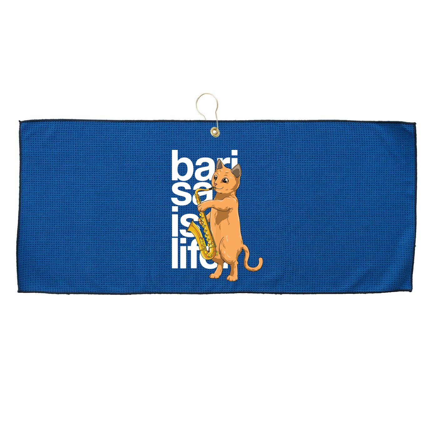 Cat Playing Saxophone Cat Jazz Sax Saxophonist Cat Musician Large Microfiber Waffle Golf Towel