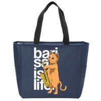 Cat Playing Saxophone Cat Jazz Sax Saxophonist Cat Musician Zip Tote Bag