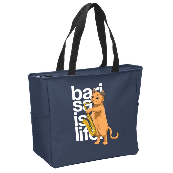 Cat Playing Saxophone Cat Jazz Sax Saxophonist Cat Musician Zip Tote Bag