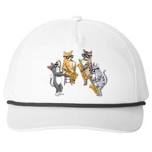 Cats Playing Saxophone Jazz Sax Musician Saxophonist Snapback Five-Panel Rope Hat