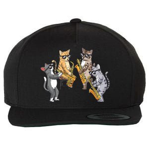 Cats Playing Saxophone Jazz Sax Musician Saxophonist Wool Snapback Cap