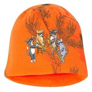 Cats Playing Saxophone Jazz Sax Musician Saxophonist Kati - Camo Knit Beanie