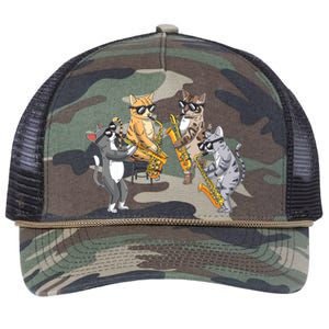 Cats Playing Saxophone Jazz Sax Musician Saxophonist Retro Rope Trucker Hat Cap