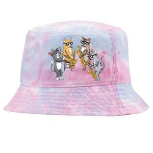 Cats Playing Saxophone Jazz Sax Musician Saxophonist Tie-Dyed Bucket Hat