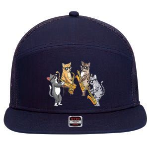 Cats Playing Saxophone Jazz Sax Musician Saxophonist 7 Panel Mesh Trucker Snapback Hat