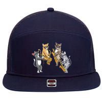 Cats Playing Saxophone Jazz Sax Musician Saxophonist 7 Panel Mesh Trucker Snapback Hat