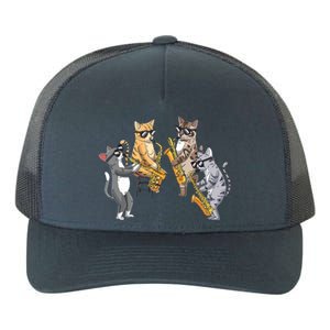 Cats Playing Saxophone Jazz Sax Musician Saxophonist Yupoong Adult 5-Panel Trucker Hat