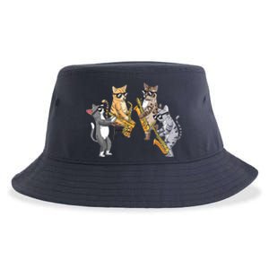 Cats Playing Saxophone Jazz Sax Musician Saxophonist Sustainable Bucket Hat