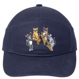 Cats Playing Saxophone Jazz Sax Musician Saxophonist 7-Panel Snapback Hat