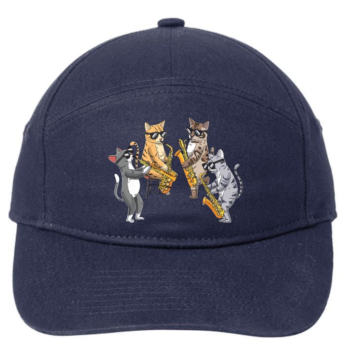 Cats Playing Saxophone Jazz Sax Musician Saxophonist 7-Panel Snapback Hat