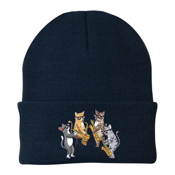 Cats Playing Saxophone Jazz Sax Musician Saxophonist Knit Cap Winter Beanie