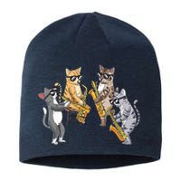 Cats Playing Saxophone Jazz Sax Musician Saxophonist Sustainable Beanie