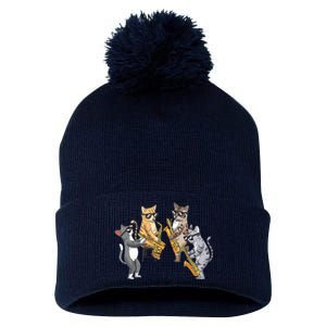 Cats Playing Saxophone Jazz Sax Musician Saxophonist Pom Pom 12in Knit Beanie